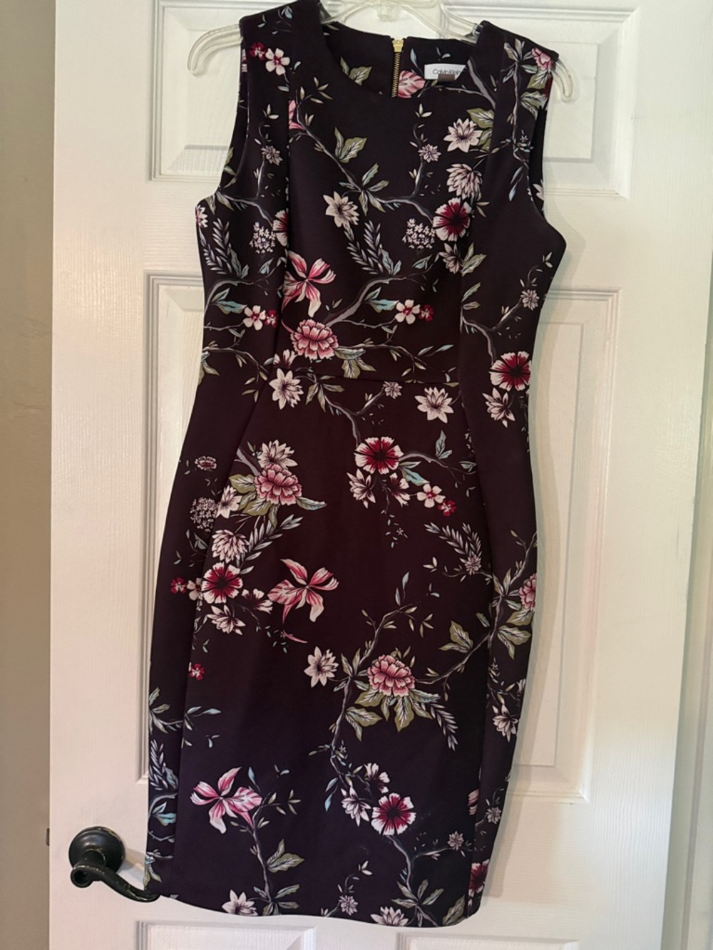 Calvin Klein Brown Midi Dress with Pink, cream and green Floral Pattern - Picture 3 of 4